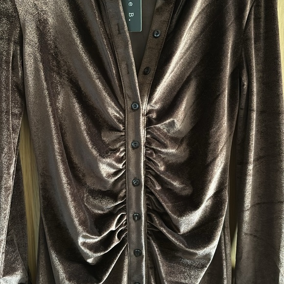 NWT Adele B Ruched Velvet Chocolate Brown Dress Size M - Picture 4 of 7